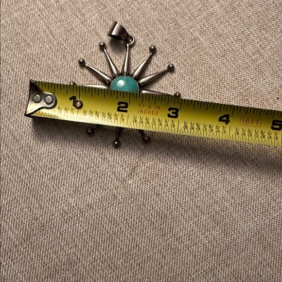 Vintage Sterling Silver Turquoise Sunburst Pendant - Picture 10 of 10